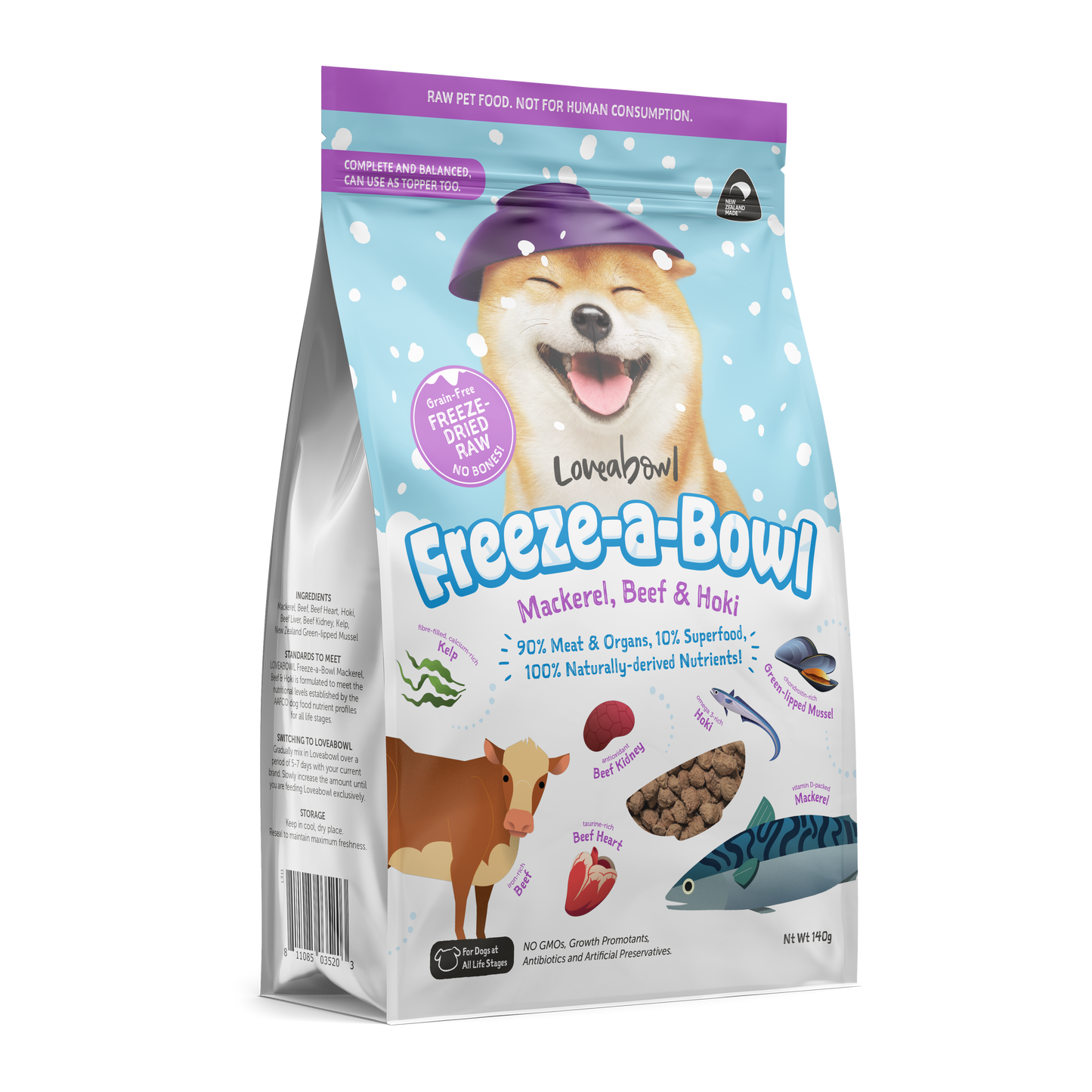 Loveabowl Freeze-a-Bowl Freeze Dried Dog Food (Mackerel, Beef & Hoki)