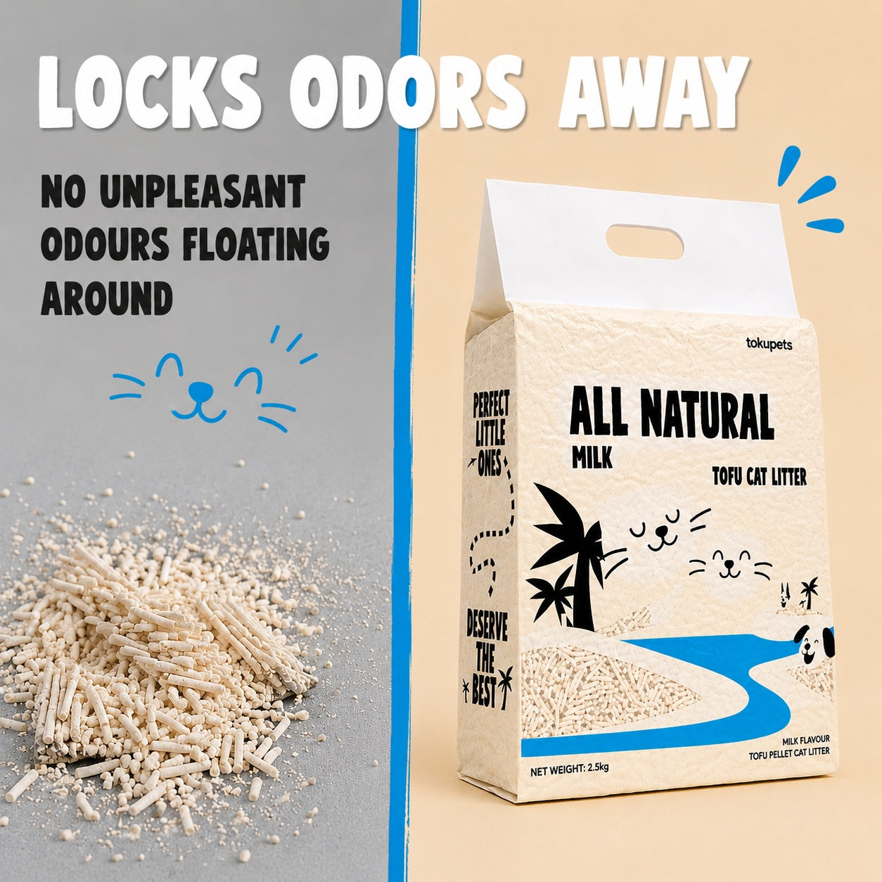 Tokupets 6L Tofu Cat Litter | Biodegradable | Odor Control | Clumping, No Dust | Milk Candy Scent