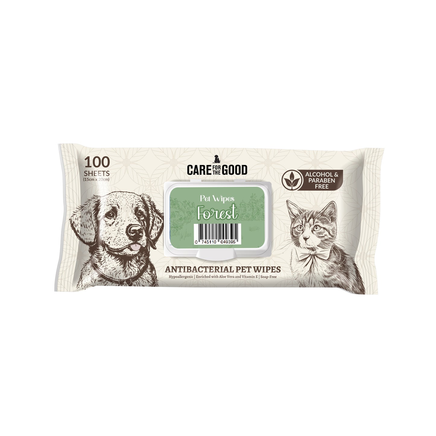 Care For The Good Antibacterial Pet Wipes - Forest, 100 pcs