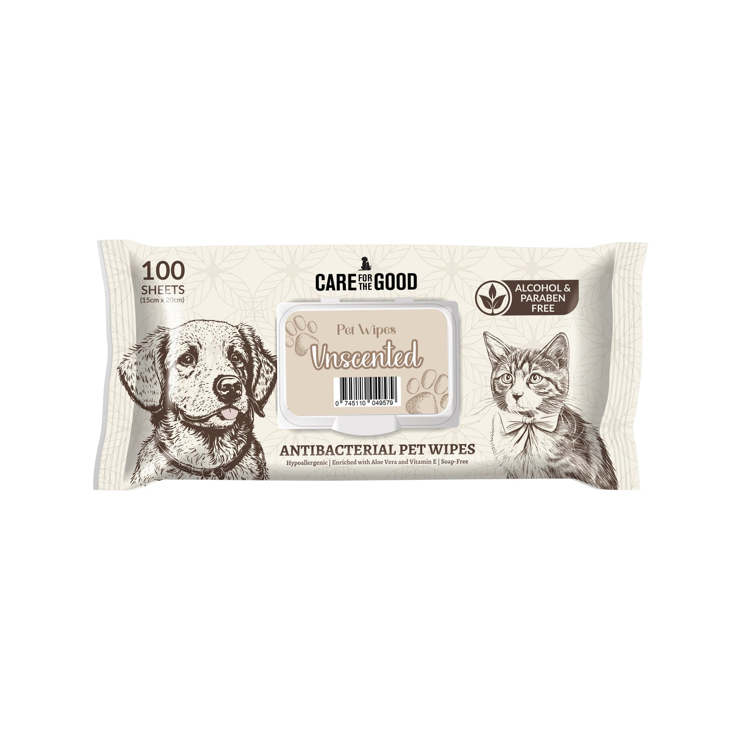 Care For The Good Antibacterial Pet Wipes - Unscented, 100 pcs