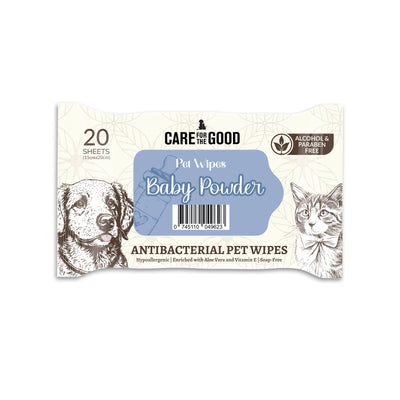 Care For The Good Antibacterial Pet Wipes - Baby Powder, 20 pcs