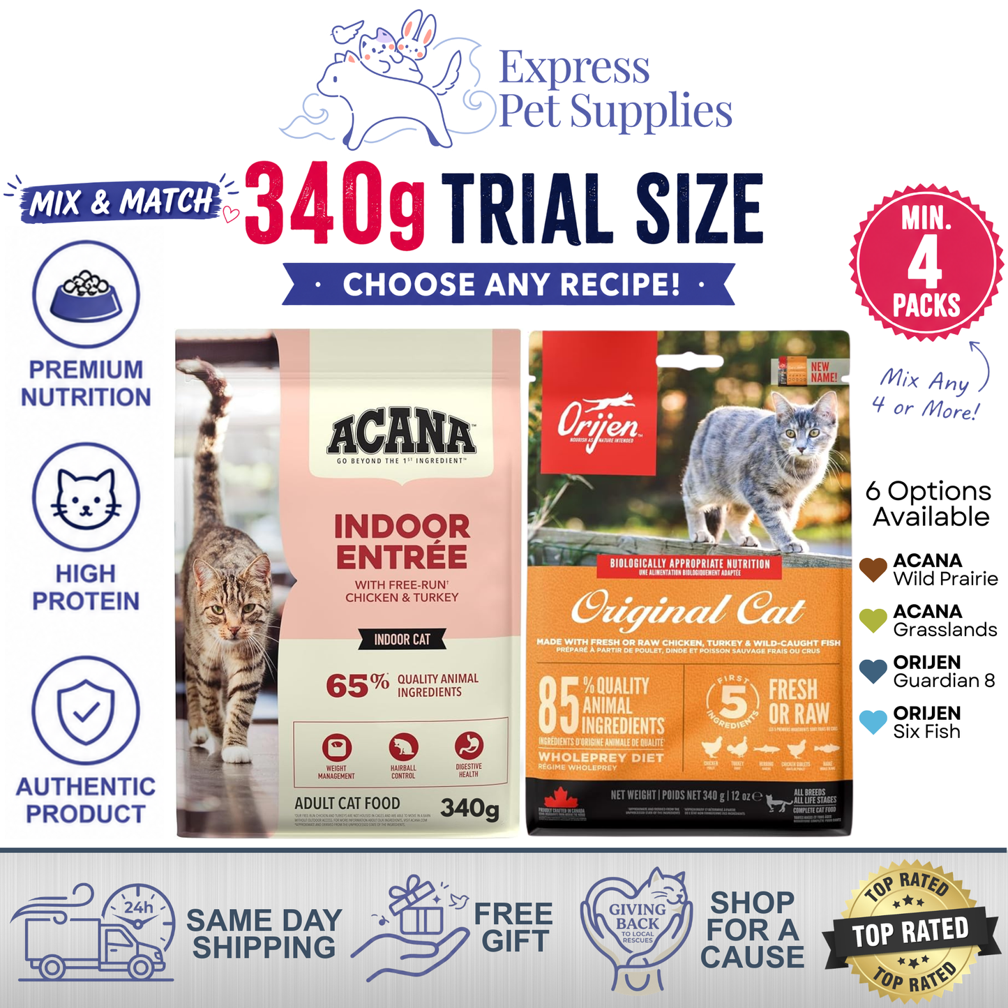 ACANA & ORIJEN 340g Trial Size Cat Food | Mix & Match (Min. 4 Packs) | Premium Dry Cat Food