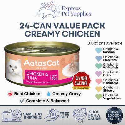 Aatas Cat Wet Food 80g x24 | Creamy Chicken & Tantalizing Tuna | Same Day Delivery | Free Gifts