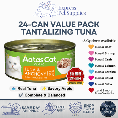 Aatas Cat Wet Food 80g x24 | Creamy Chicken & Tantalizing Tuna | Same Day Delivery | Free Gifts