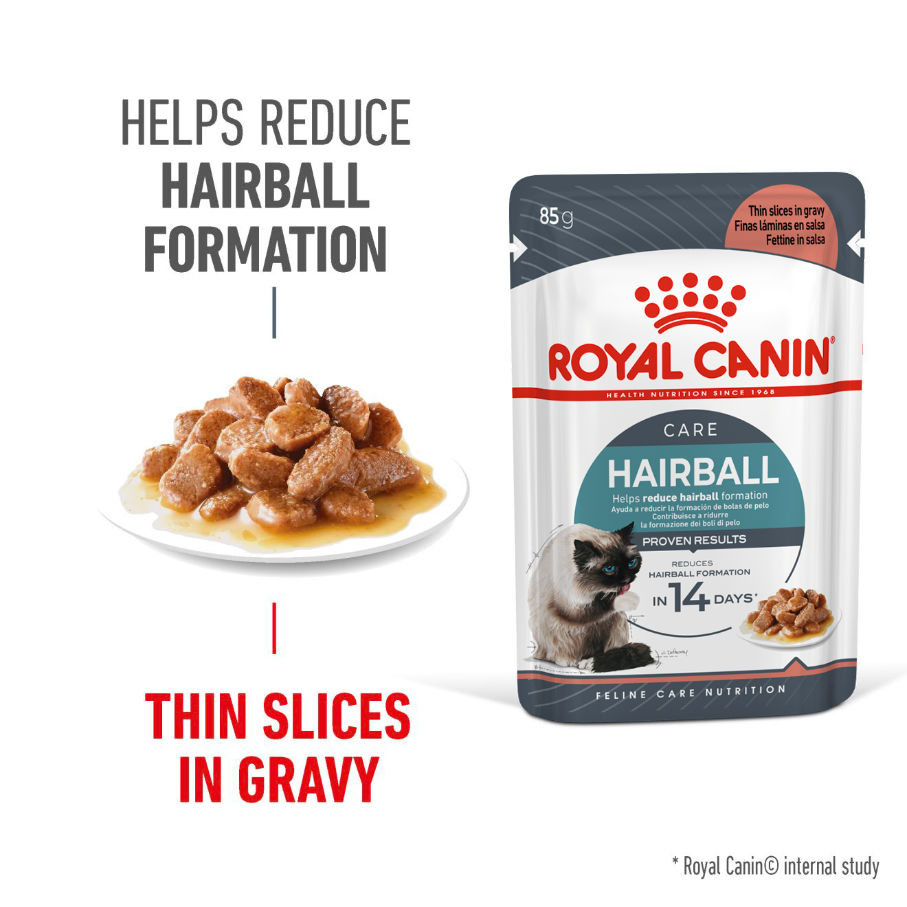 Royal Canin Feline Nutrition Hairball Adult Pouch Cat Food 85g x 12