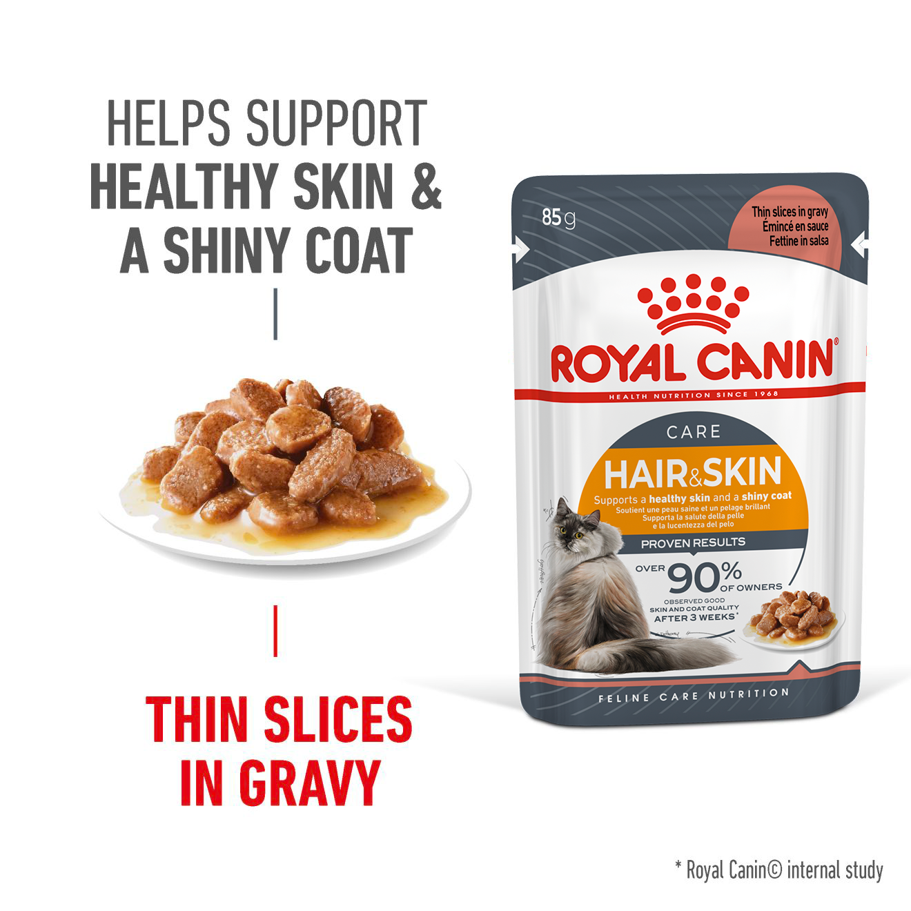 Royal Canin Feline Nutrition Hair & Skin Adult Pouch Cat Food 85g x12