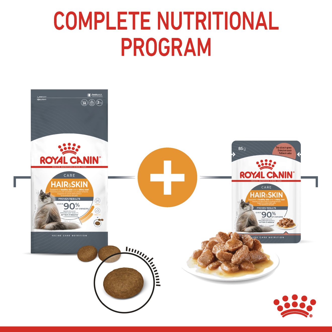 Royal Canin Feline Nutrition Hair & Skin Adult Pouch Cat Food 85g x12