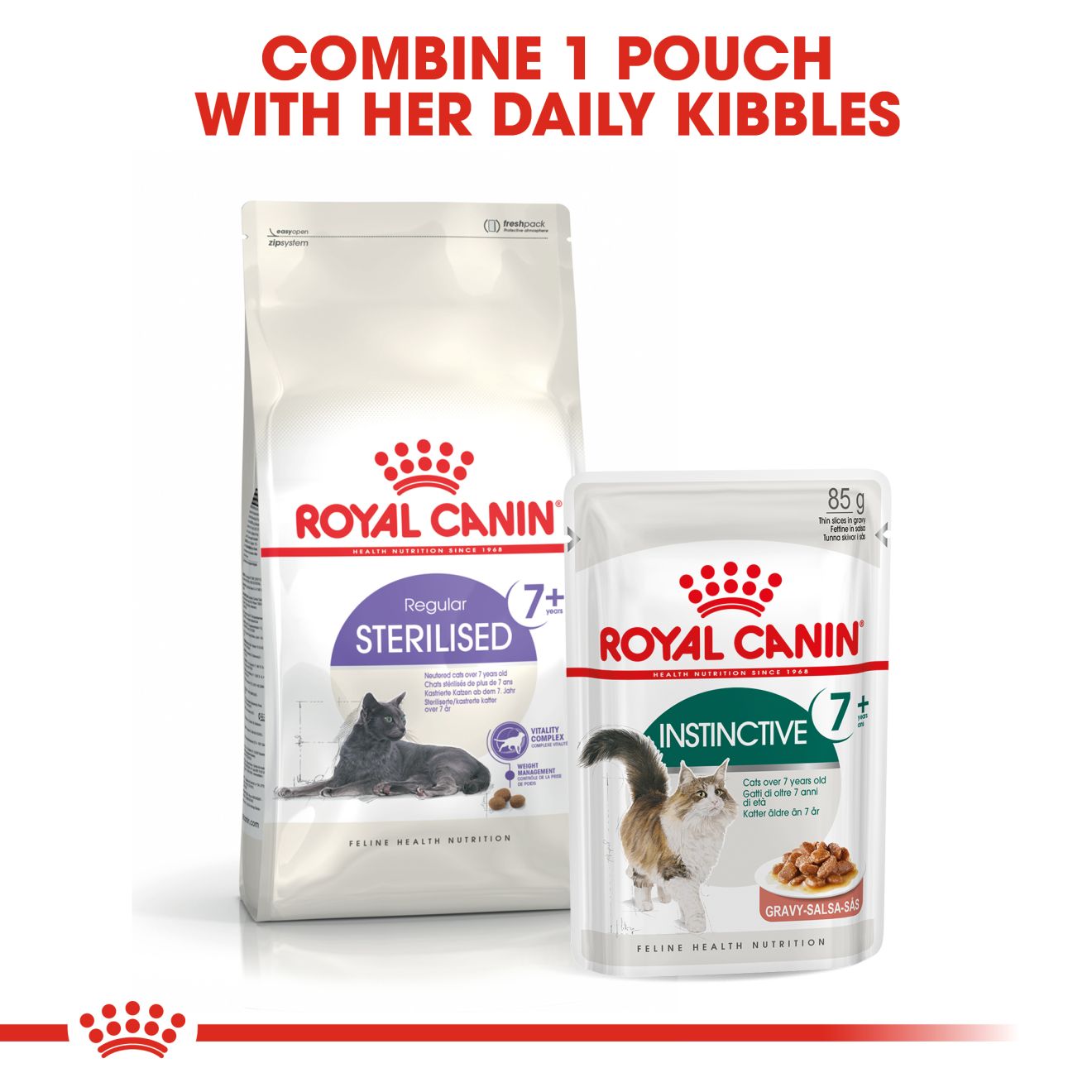 Royal Canin Feline Nutrition Instinctive 7+ Adult Pouch Cat Food 85g x 12