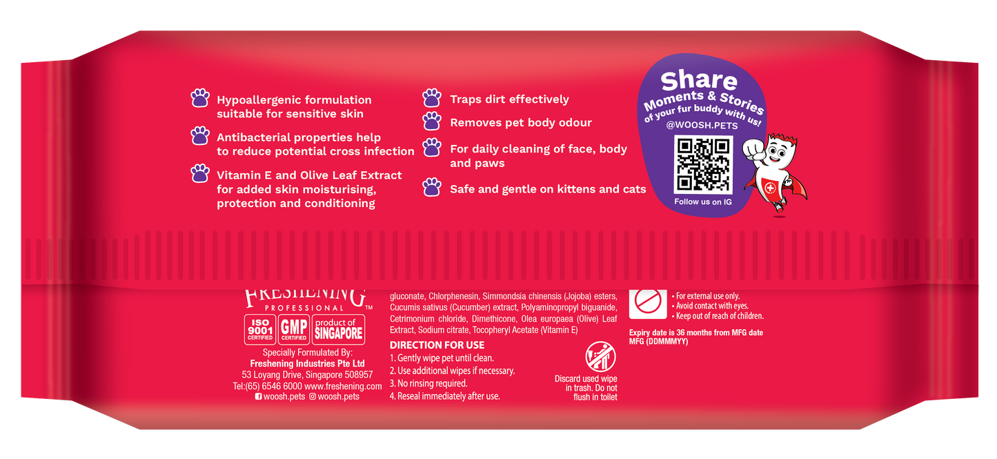 Woosh Antibacterial Pet Wipes 100 Pcs