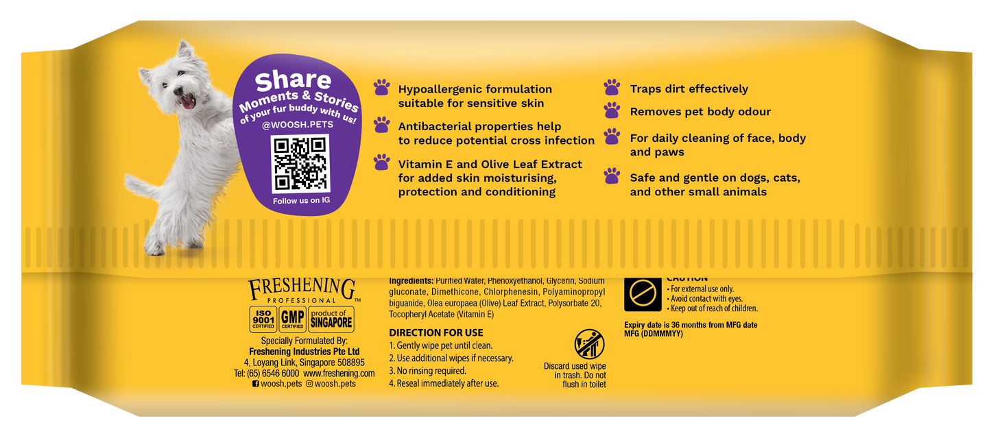 Woosh Antibacterial Pet Wipes 100 Pcs