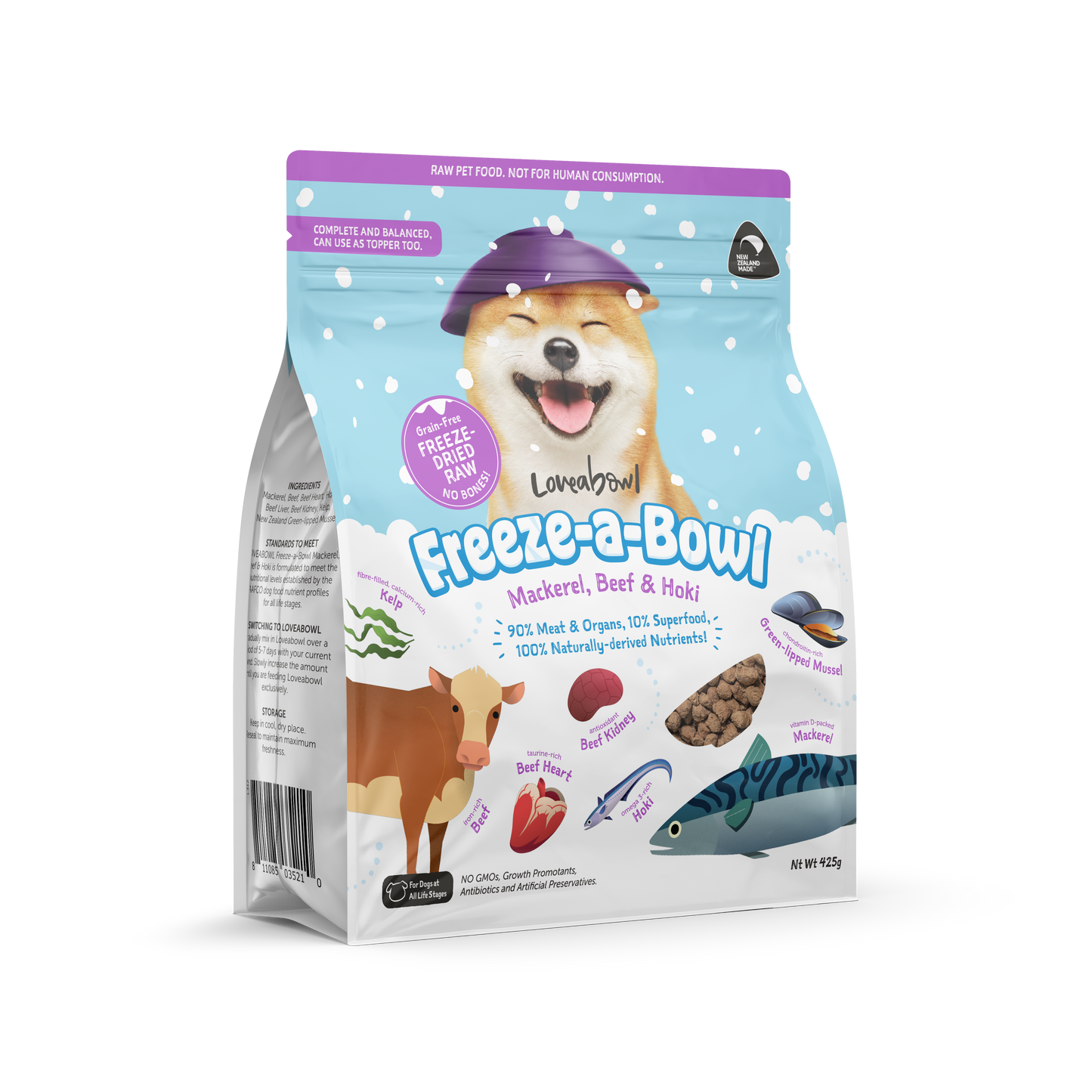 Loveabowl Freeze-a-Bowl Freeze Dried Dog Food (Mackerel, Beef & Hoki)
