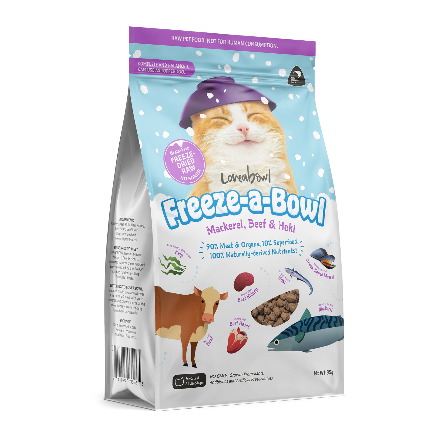 Loveabowl Freeze-a-Bowl Freeze Dried Cat Food (Mackerel, Beef & Hoki)
