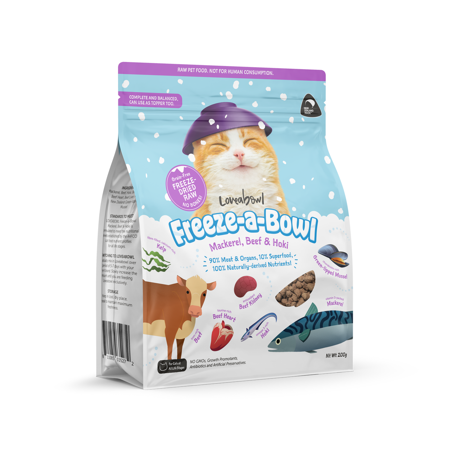 Loveabowl Freeze-a-Bowl Freeze Dried Cat Food (Mackerel, Beef & Hoki)