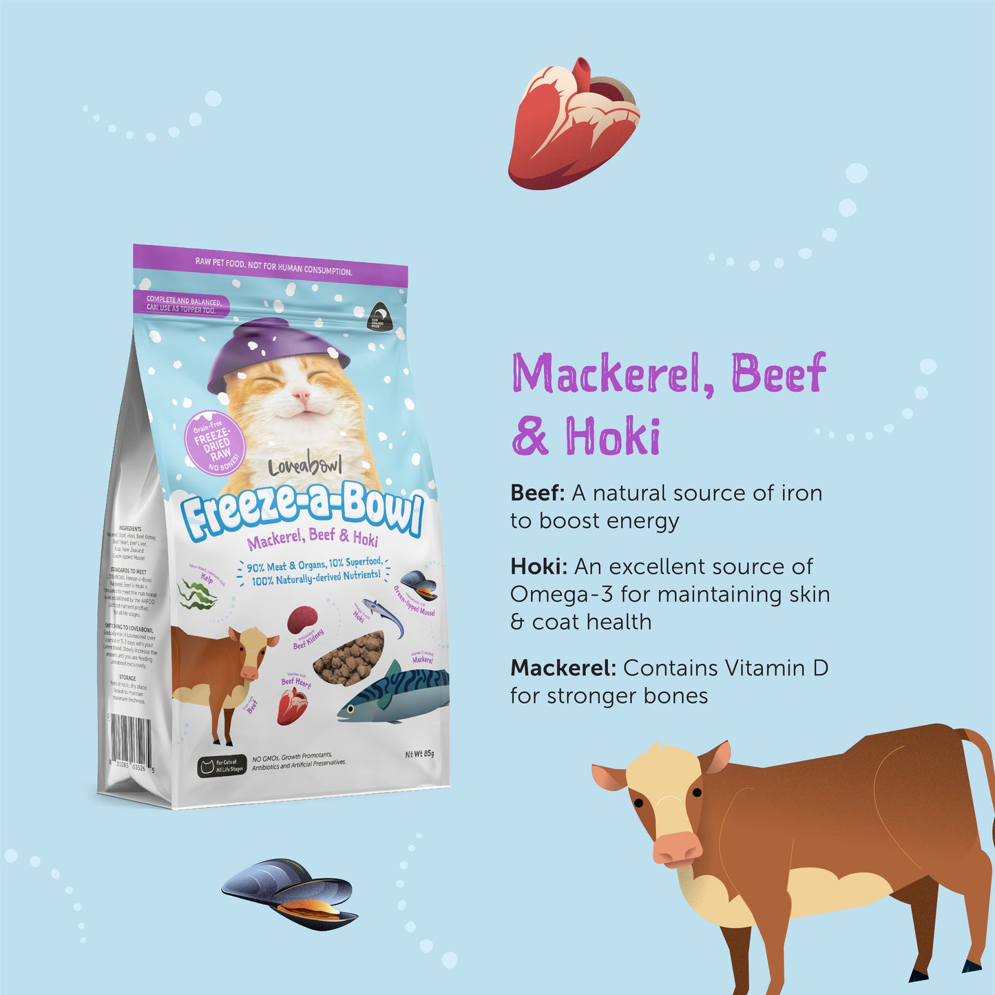Loveabowl Freeze-a-Bowl Freeze Dried Cat Food (Mackerel, Beef & Hoki)