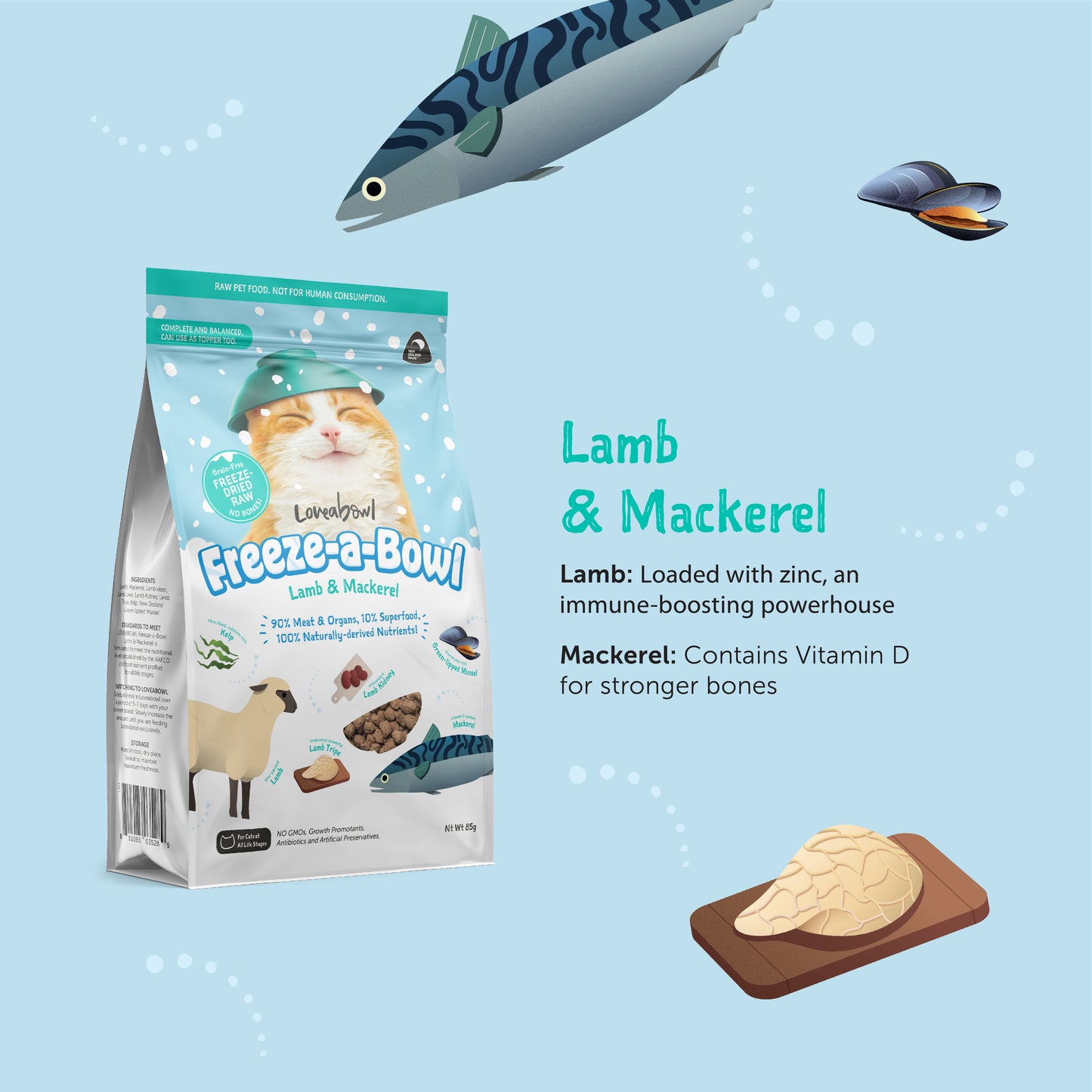 Loveabowl Freeze-a-Bowl Freeze Dried Cat Food (Lamb & Mackerel)