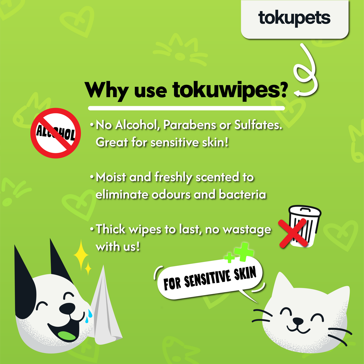 Tokupets Pet Wipes 100pcs 15cm x 20cm - Extra Thick & Large | Antibacterial Wet Tissue for Cat Dog Animal