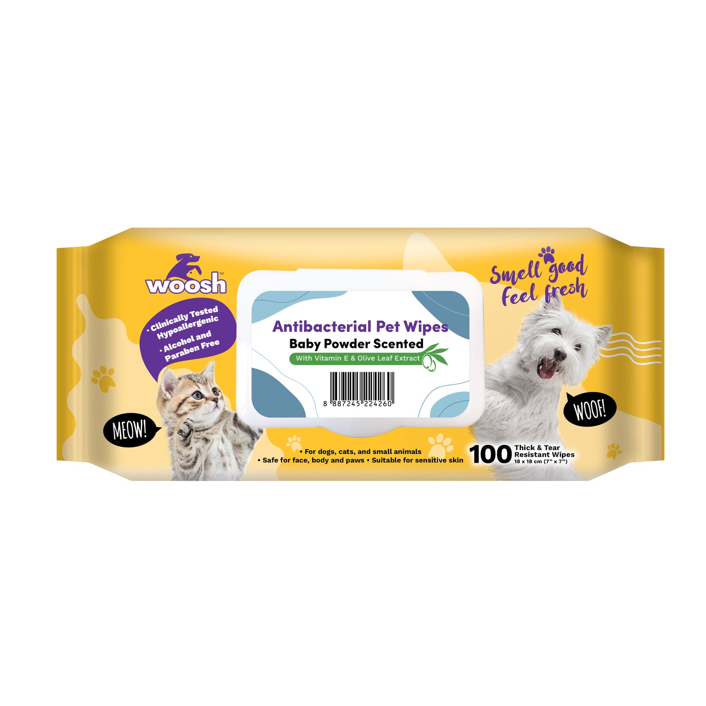 Woosh Antibacterial Pet Wipes 100 Pcs
