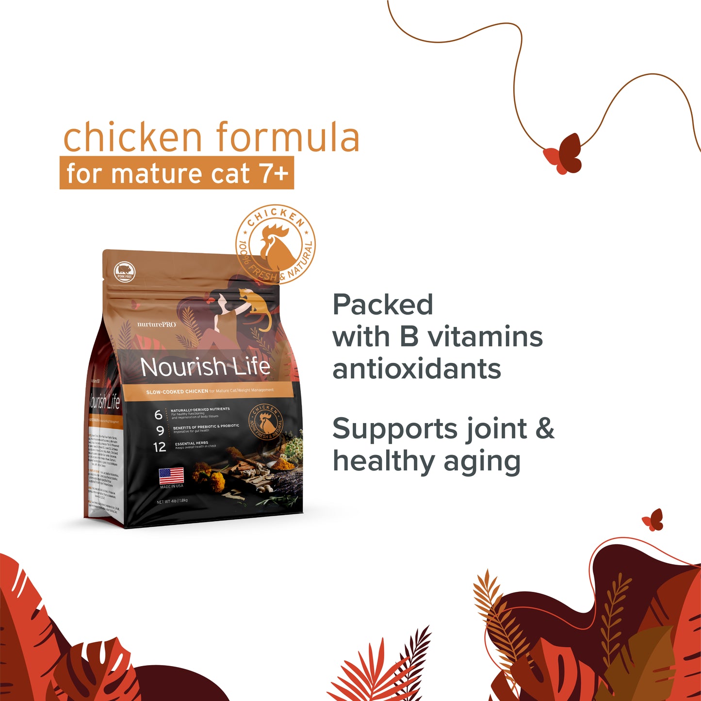 Nurture Pro Nourish Life Slow-cooked Dry Cat Food, Mature 7+ (Chicken)